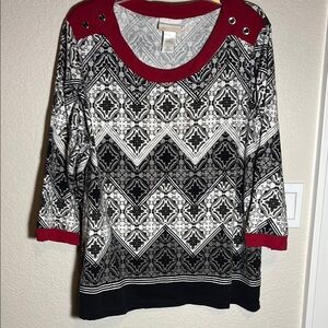 Alfred Dunner Red and Black Patterned Top